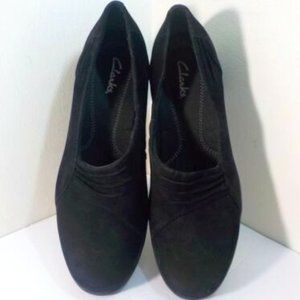 Clarks Women's Black Suede Leather Pumps Wedge Heel, Comfort Feel Size 8 M